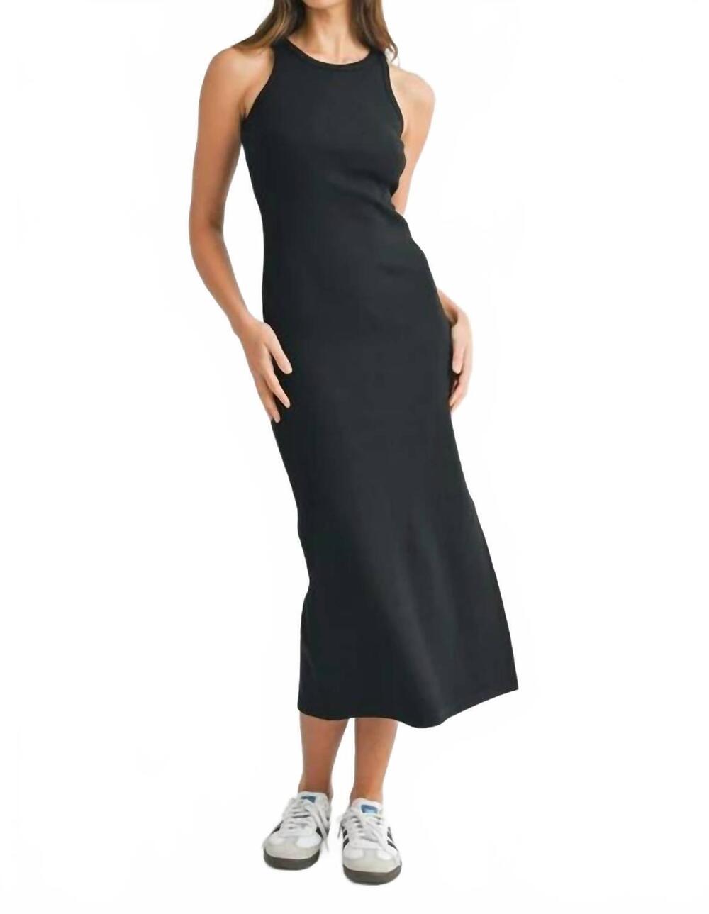 NEW MABLE sleeveless ribbed racerback midi bodycon dress in black